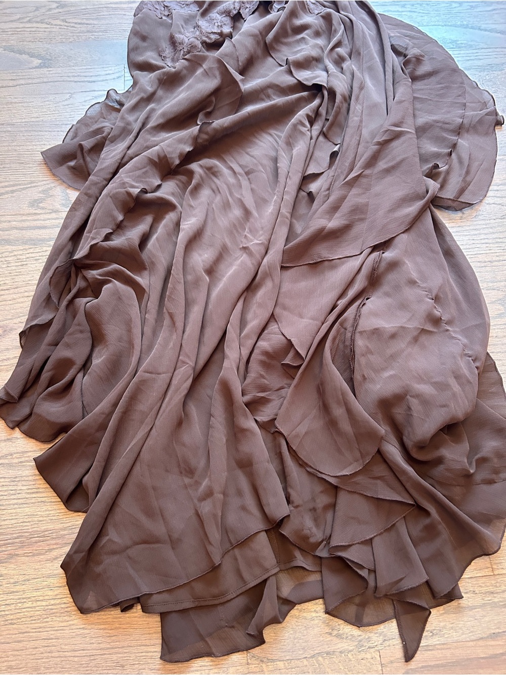 House of Harlow 1960 Maxi Dress brown lace multi layer tiered spaghetti strap - Picture 6 of 8
